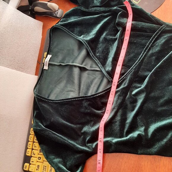 NEW! Dirass WMN Cocktail Hide Tummy Ruched Bodycon Dress Dark Green Velvet SizeM - Picture 4 of 8